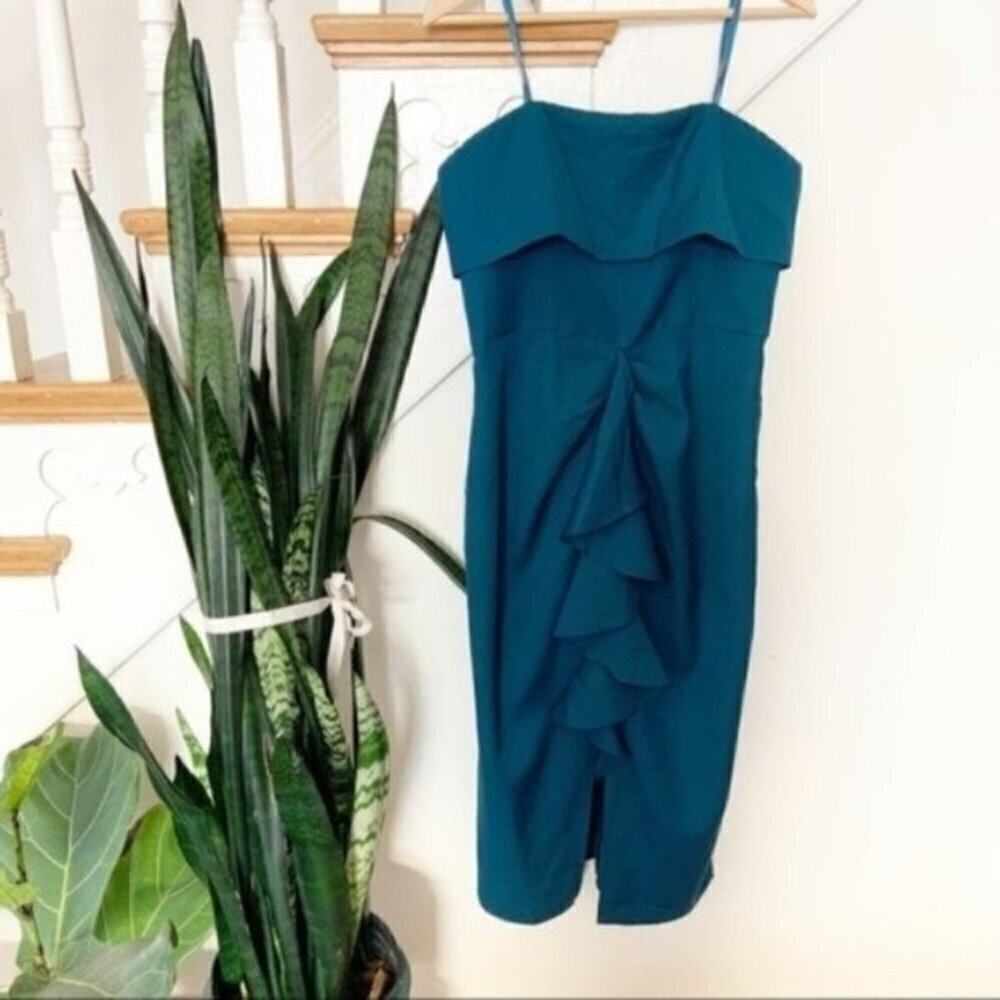 lumier by bariano teal ruffle front dress L